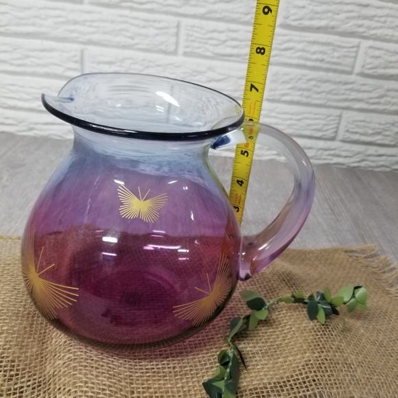 Purple ombre pitcher w/ gold butterflies - Picture 12 of 12